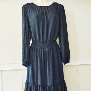 J.Crew Black Chiffon Cinched Waist Ruffle Hem Dres
